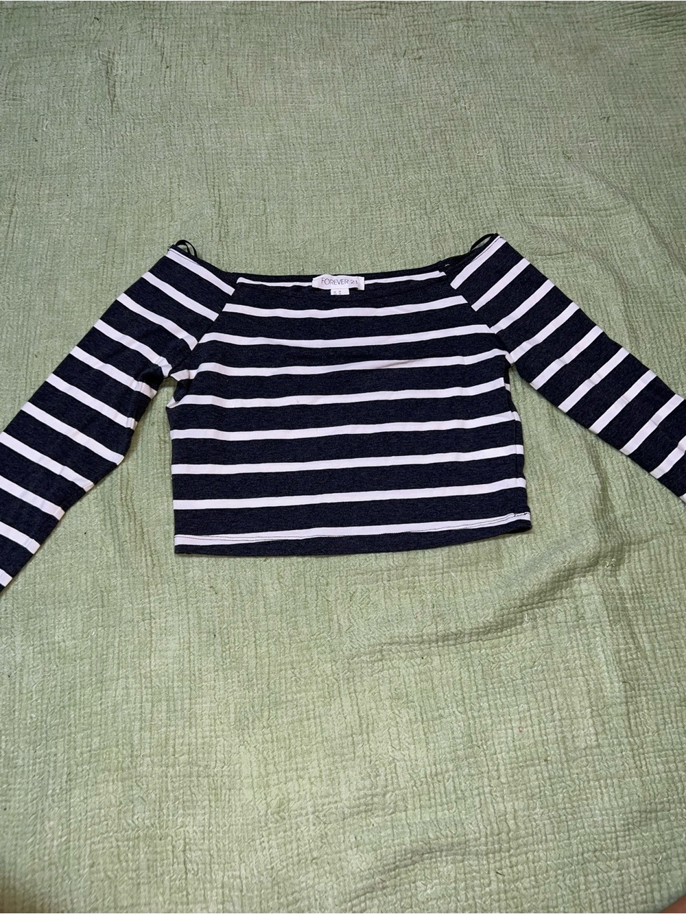Forever 21 Striped Off-Shoulder Crop Top - Black & White